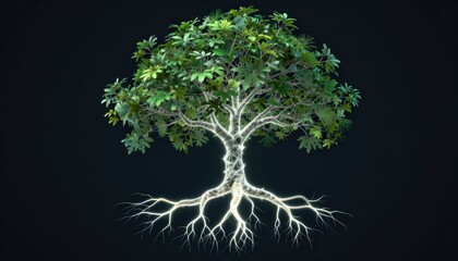 Dynamic digital tree visualization nature scene graphic artwork lush environment eye-level viewpoint conceptual representation