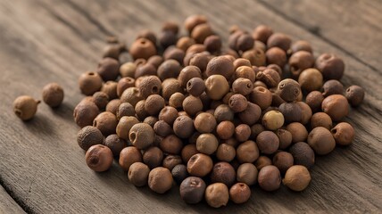 Close-up of Dried Allspice Berries on Rustic Wooden Surface | Aromatic Spice for Cooking