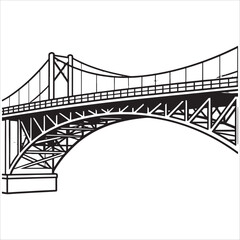 Fototapeta premium Black and White Bridge Illustration on Transparent Background