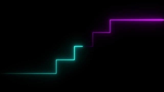 Glowing neon increase business graph arrow chart animation on black background.Glowing neon up business graph animation with arrow and black background.4k motion