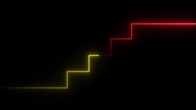 Glowing neon increase business graph arrow chart animation on black background.Glowing neon up business graph animation with arrow and black background.4k motion