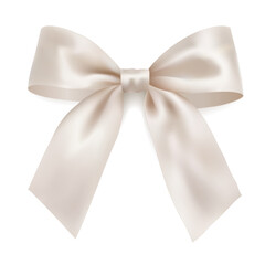 White satin ribbon bow with long tails isolated on white background elegant gift wrapping decoration for wedding and holidays