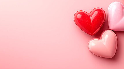 Three hearts are on a pink background