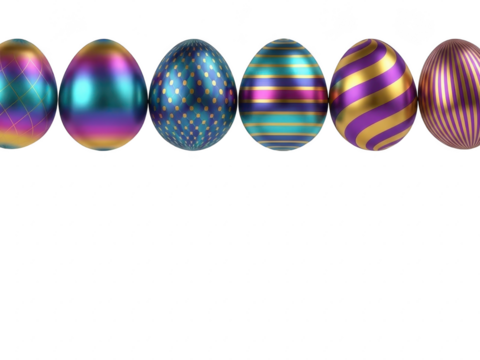 Row of colorful and shiny easter eggs on a transparent background - Powered by Adobe