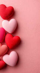 Row of hearts are on a pink background