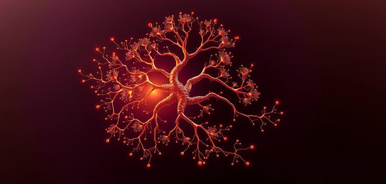 Abstract fractal tree structure with branching lines and nodes, symbolizing data organization and growth,  concept,  analysis