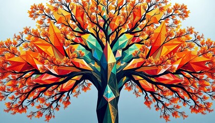 Abstract geometric tree structure with sharp angles and vibrant colors,  digital,  digital art