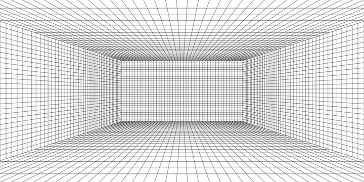Perspective grid background 3d Vector illustration. Interior design Model projection background template. Line one point perspective