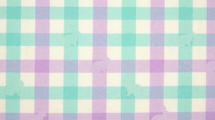 A pastel checkered pattern with light purple and mint green squares. The design is simple and suitable for backgrounds or textile applications.