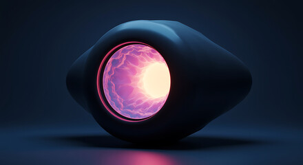 Dark futuristic orb with glowing pink energy core sphere technology science des
