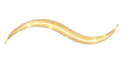 Golden sparkling wave line brush stroke element with glitter effect, isolated on transparent background