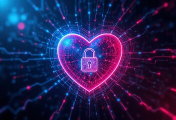 Obraz premium Futuristic love and trust represented by a secure digital heart. Valentine's Day cyber security concept