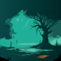 Dark fantasy swamp landscape 