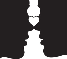 Romantic valentine's day silhouettes with hearts and couples in love for greeting cards