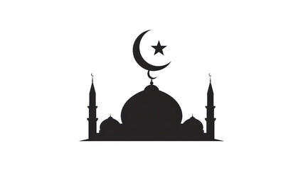 Silhouette of a mosque with crescent moon and star icon, islamic architecture symbol isolated on transparent background