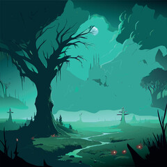 Dark fantasy swamp landscape 