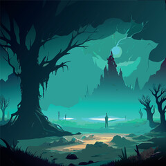 Dark fantasy swamp landscape 