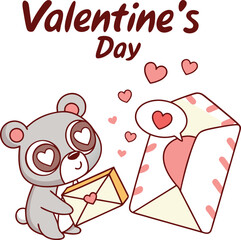 Obraz premium Happy Valentine and Birthday Card with Two Hearts and Cute Cartoon Bears