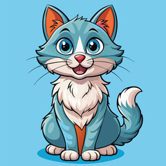 Cute cartoon cat sitting in a happy pose