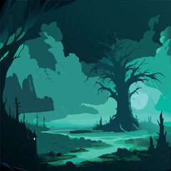 Dark fantasy swamp landscape 