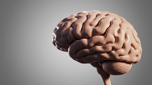 Three dimensional illustration of the human brain against a neutral backdrop