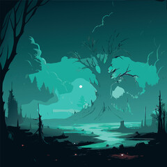 Dark fantasy swamp landscape 