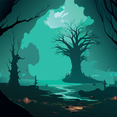 Dark fantasy swamp landscape 