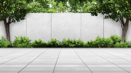 This architectural feature showcases a concrete wall with rounded corners and a horizontal line, emphasizing minimalistic design and strong contrast