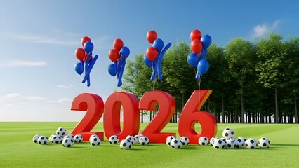 Celebrating 2026 with soccer and balloons