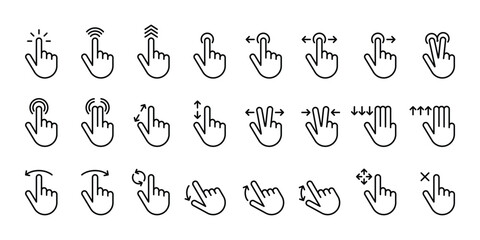 Touch gesture icon vector set. Hand touchscreen gestures icon set. Hand cursor icons for touch screen gestures vector