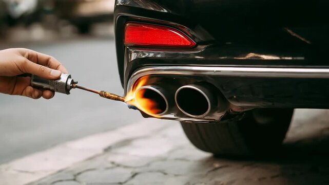 Technician applying heatresistant ceramic coating repair on a damaged car exhaust ensuring hightemperature durability and corrosion resistance