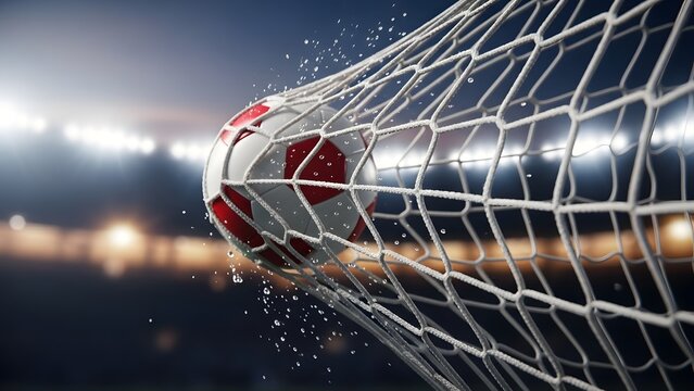 Soccer ball hitting the net - Powered by Adobe