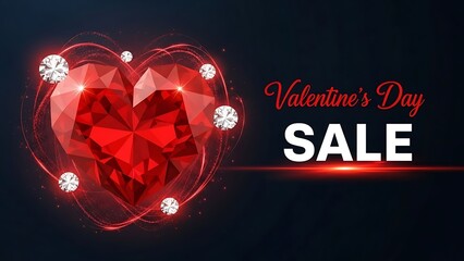 Sparkling red diamond heart highlights a luxurious and attractive valentine's day sale promotion graphic