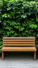 Obraz premium Public seating area features wooden benches and a garbage bin, providing a cozy spot for relaxation on a bustling city street