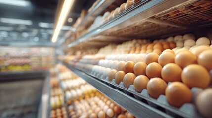 organic eggs arranged in neat rows on supermarket shelf fresh farm eggs for sale
