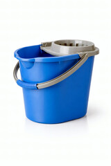 Blue plastic mop bucket with grey spinner wringer and handle blue bucket cleaning bucket