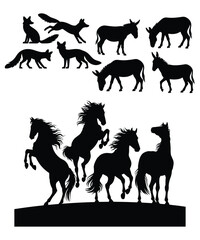Fototapeta premium Fox, Donkey, horse silhouettes vector