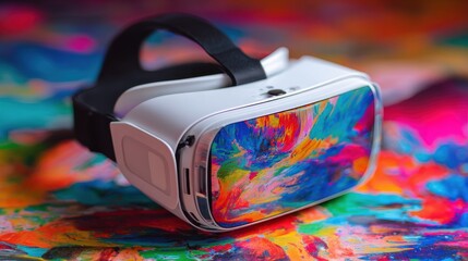 immersive experience modern vr headset in a colorful digital environment