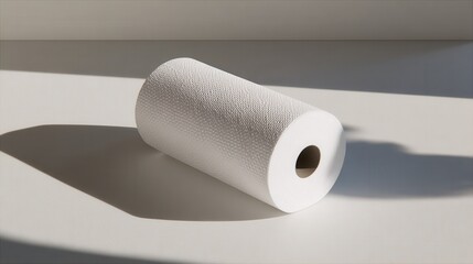 a single roll of absorbent paper towels on a clean minimalist tabletop