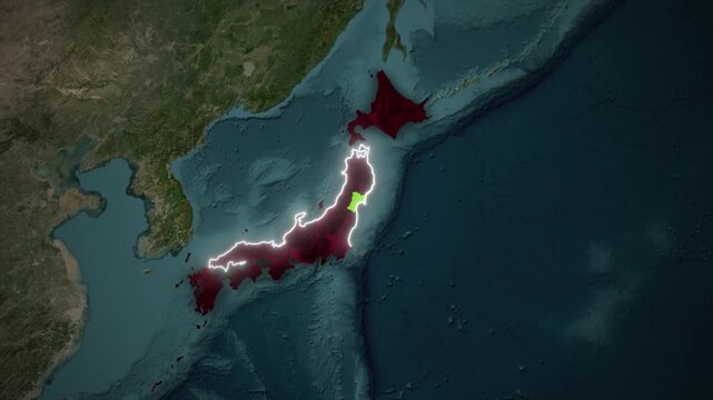 Miyagi Prefecture Japan Map Animation on World Map Background