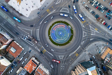 Belgrade, Serbia - January 01, 2026: The largest Slavija roundabout in Belgrade and in the Balkans, photographed by drone