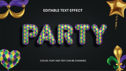 mardi gras editable text effect. carnival party party balloons editable text © Angelica