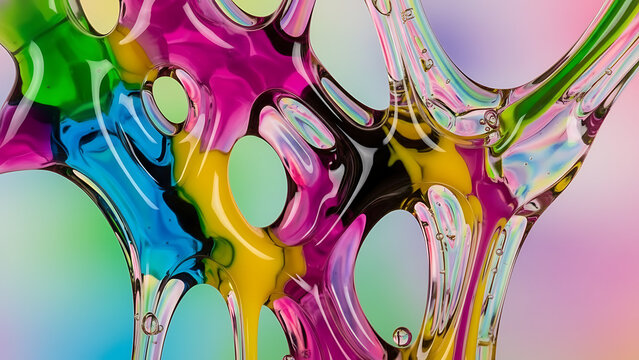 A vibrant and colorful abstract art piece with flowing liquid shapes and hues - Powered by Adobe