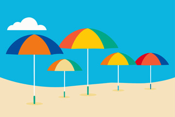 Vibrant Umbrellas Lined Along Sandy Beach