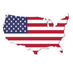United States Map with American Flag. Patriotic USA Silhouette on Transparent Background