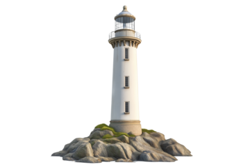 Nautical Lighthouse Iconic Tower Isolated on Transparent Background