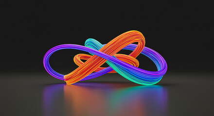 Intertwined colorful abstract ribbon shapes on dark background des