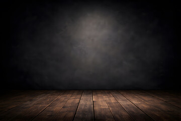 Empty wooden stage with dark textured background