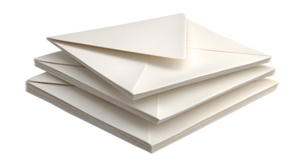 A stack of white envelopes on transparent background for mailing and correspondence needs