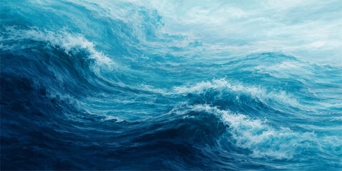 Fototapeta premium A beautiful blue water surface ripples under a clear summer sky where ocean waves meet the horizon in a serene nature landscape reflection